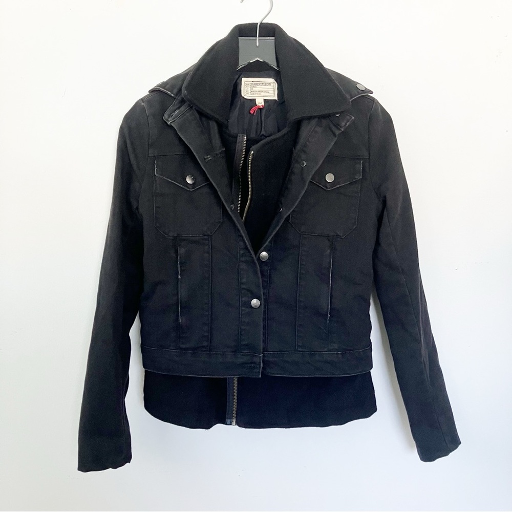 Current/Elliott Size 0 The Studio Layered Black Denim Moto Jacket USA Jean